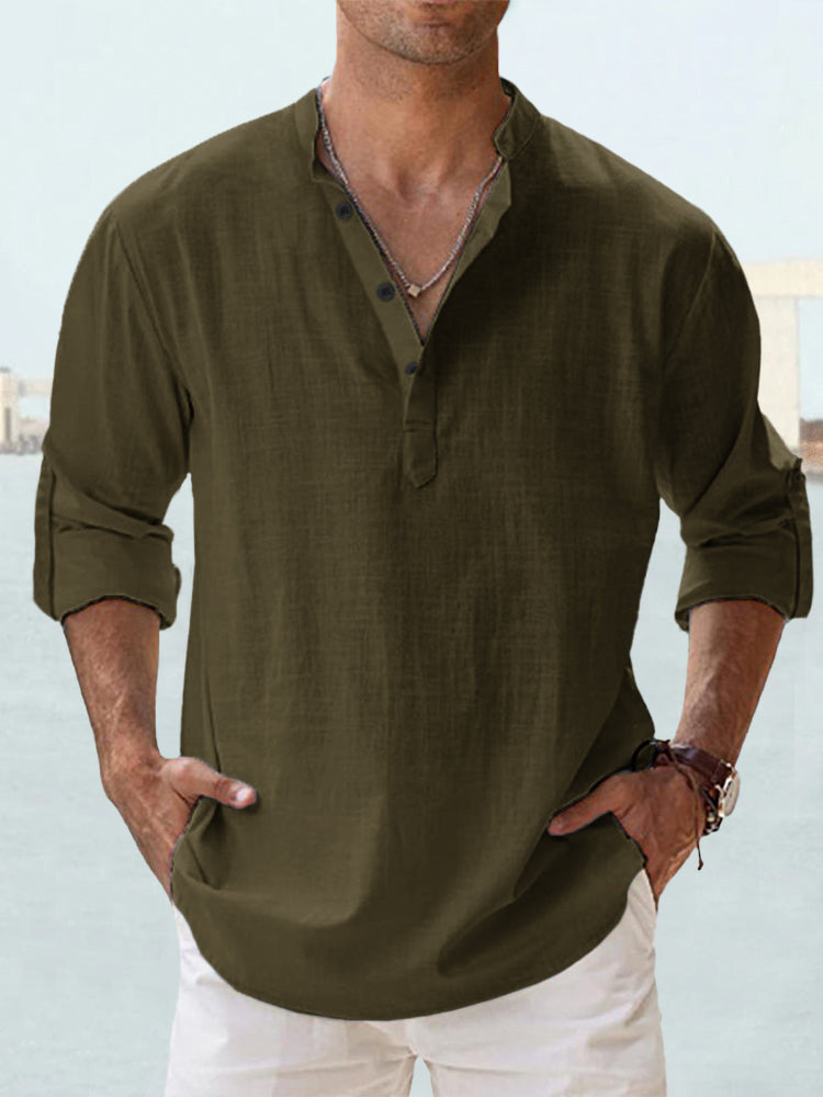 New Men's Casual Blouse Cotton Linen Shirt Loose Tops Long Sleeve Tee Shirt Spring Autumn Casual Handsome Men's Shirts